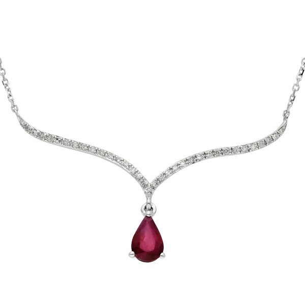 9ct White Gold Ruby & Diamond Wishbone Fancy Necklace