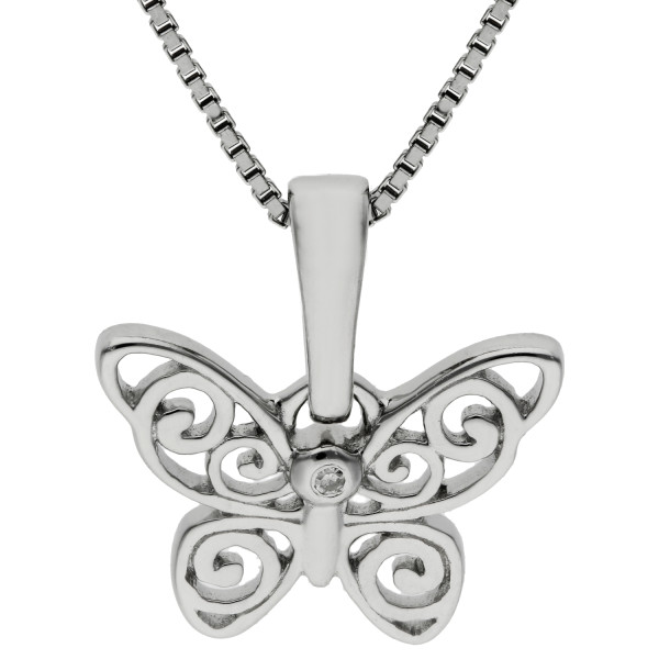 Sterling Silver & Diamond Filigree Butterfly Children's Necklace