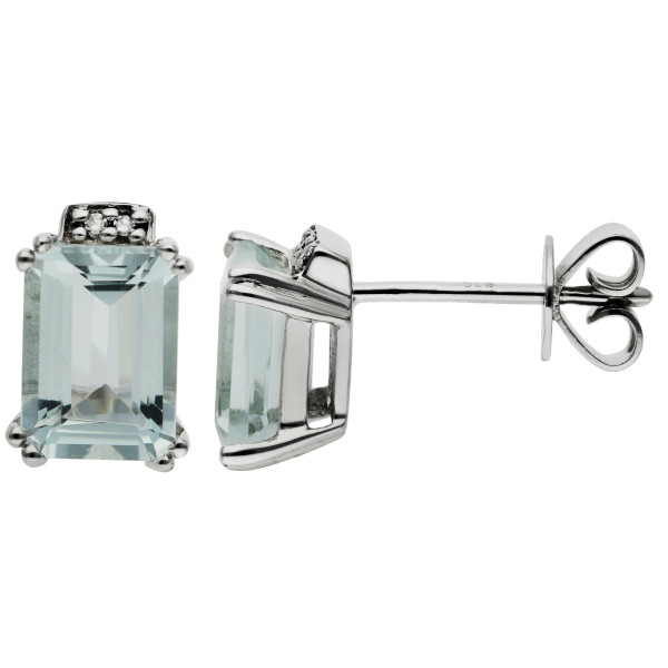 9ct White Gold Aquamarine & Diamond Stud Earrings