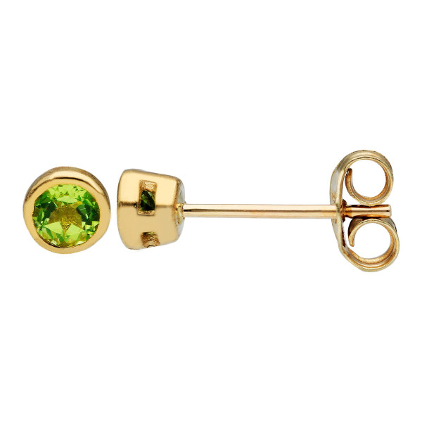 9ct Yellow Gold Peridot 3mm Solitaire Stud Earrings