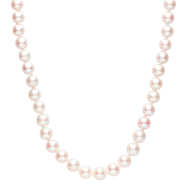 9ct Yellow Gold 7-7.5mm White Round Cultured River Pearl Necklace