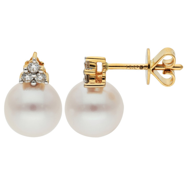 18ct Yellow Gold Pearl & Diamond Stud Earrings