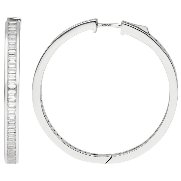 Sterling Silver 40mm Cubic Zirconia Baguette Hoop Earrings