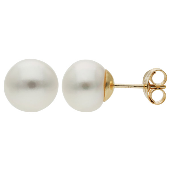 9ct Yellow Gold 8mm Freshwater Button Pearl Earrings