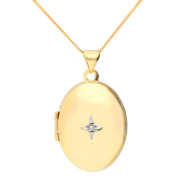 9ct Yellow Gold 2.10cm Diamond Accent Oval Locket