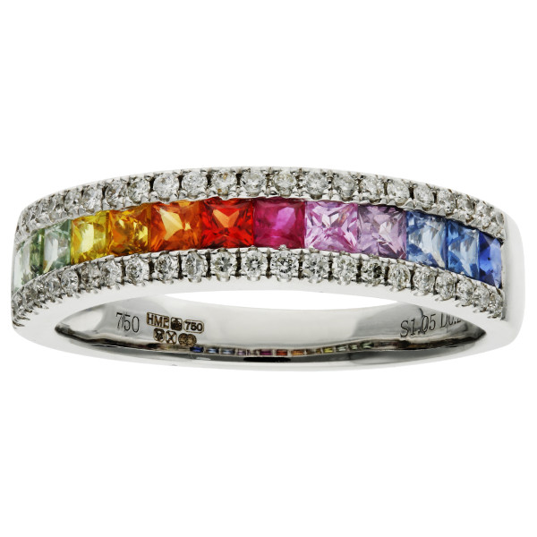 18ct White Gold Rainbow Sapphire Ring