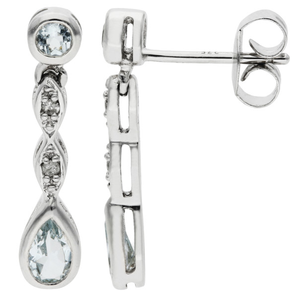 9ct White Gold Aquamarine & Diamond Wave Stud Earrings