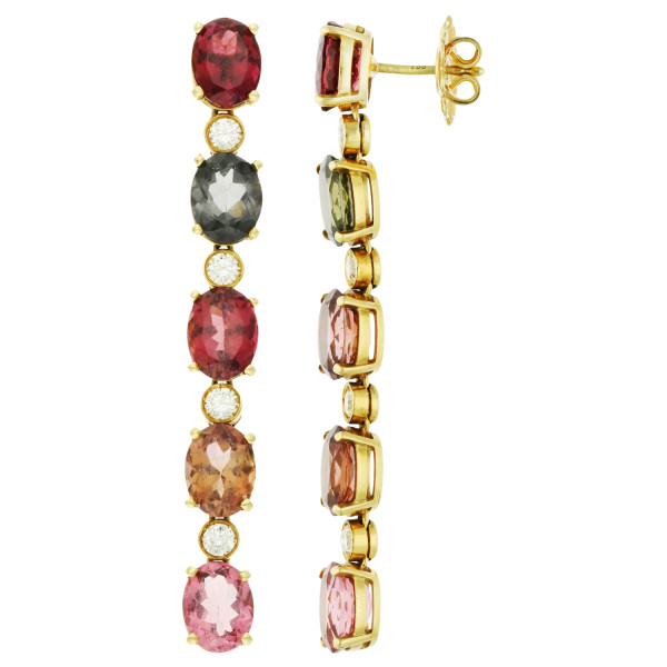 18ct Yellow Gold Tourmaline & Diamond Drop Earrings