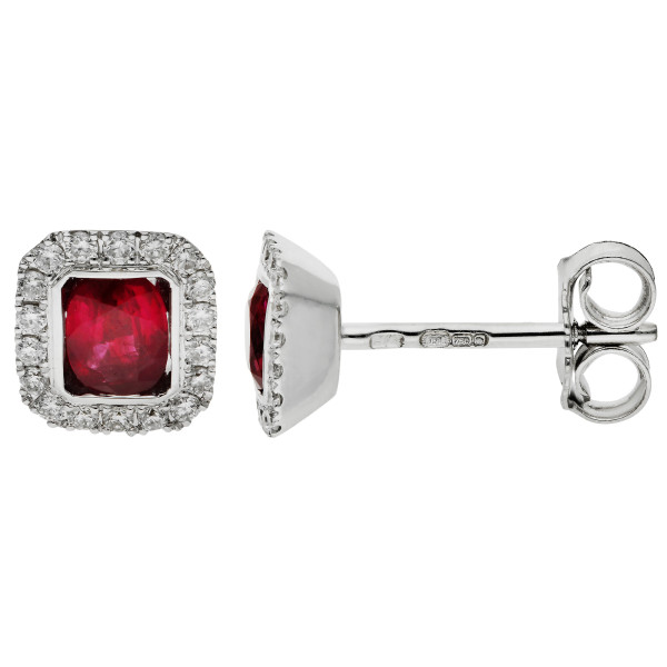 18ct White Gold Diamond & Ruby Earrings