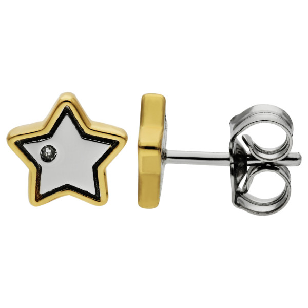 Sterling Silver, Diamond & Gold Vermeil Star Stud Earrings
