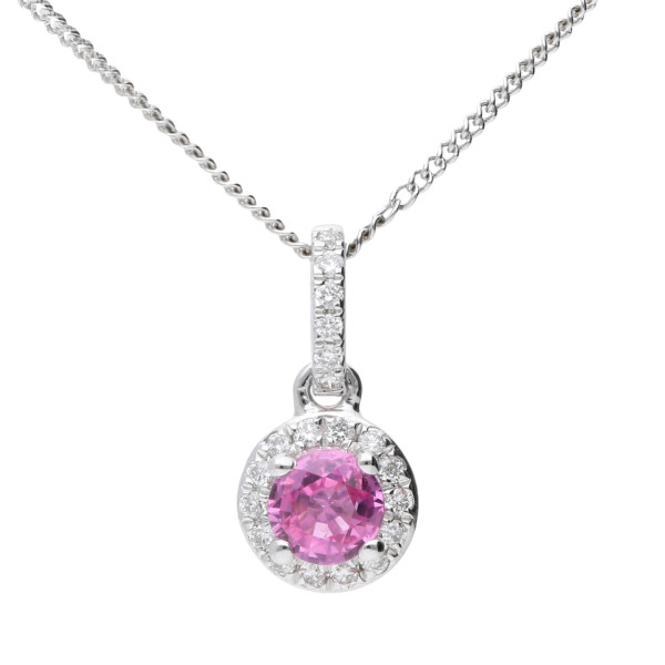 18ct White Gold Pink Sapphire & Diamond Cluster Pendant