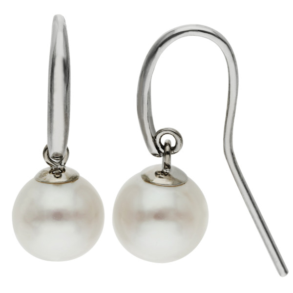 9ct White Gold Cultured River Pearl Hook Drop Earrings