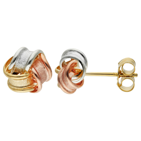 9ct Yellow, White & Rose Gold Knot Earrings