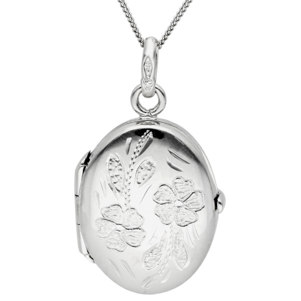 9ct White Gold Daisy Oval Locket