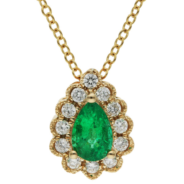 9ct Yellow Gold Diamond & Emerald Necklace
