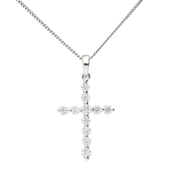 18ct White Gold 0.28ct Diamond Cross Pendant