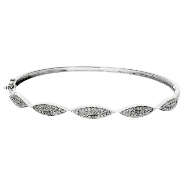 9ct White Gold Diamond Hinged Bangle