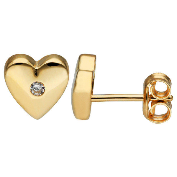 9ct Yellow Gold Cubic Zirconia Heart Stud Earrings