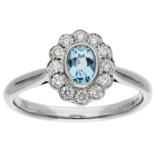 18ct White Gold 0.30ct Aquamarine Halo Ring