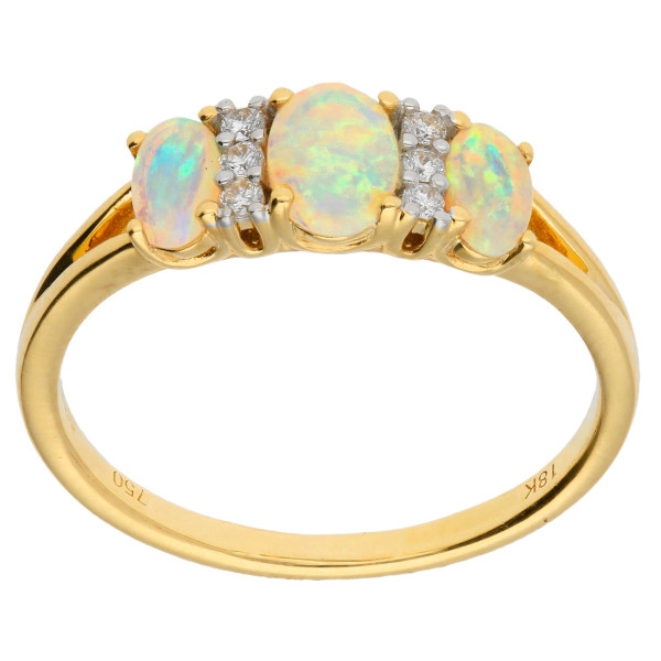 18ct Yellow Gold Opal & Diamond Dress Ring