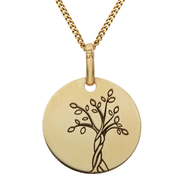 9ct Yellow Gold Tree Of Life Engraved Circle Disc Pendant