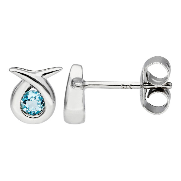 9ct White Gold Aquamarine Kiss Stud Earrings