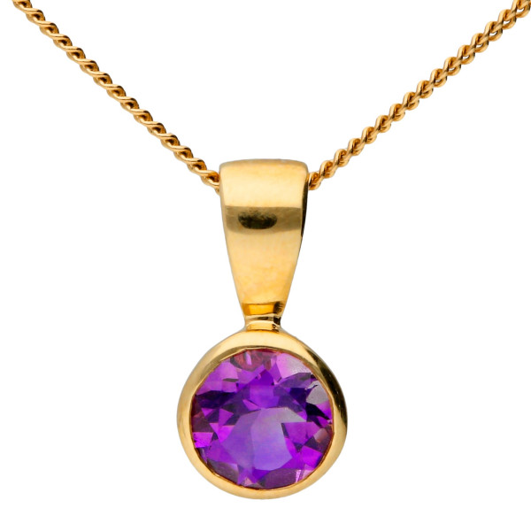 9ct Yellow Gold 0.45ct Amethyst Solitaire Rub-over Pendant