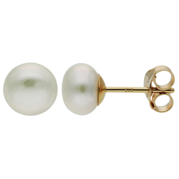 9ct Yellow Gold 6mm Freshwater Button Pearl Earrings