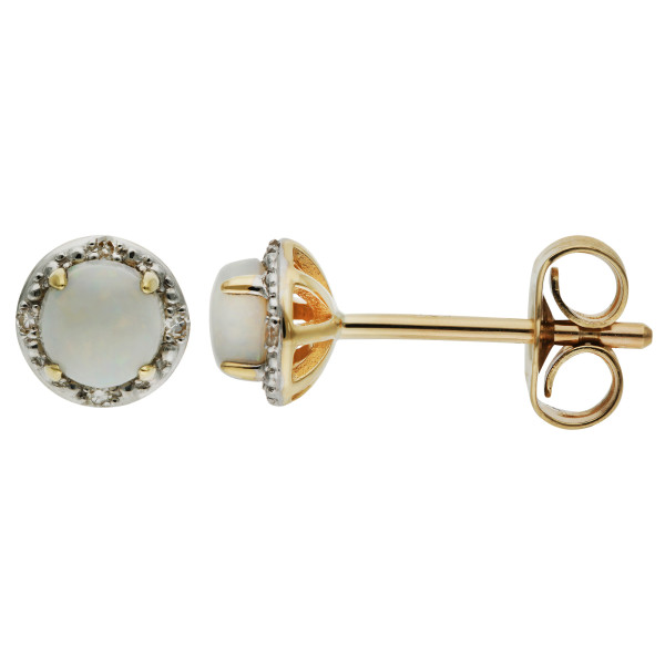 9ct Yellow Gold Diamond & Opal Earrings