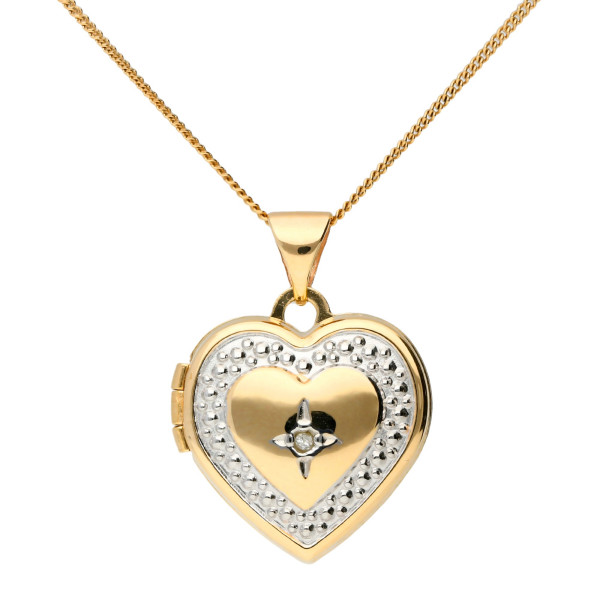 9ct Yellow & White Gold Diamond Heart Locket