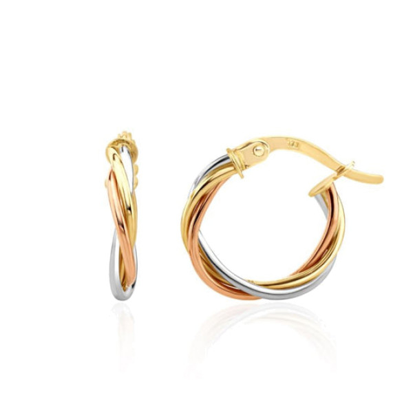 9ct White, Yellow, Rose Gold Hoop Earrings