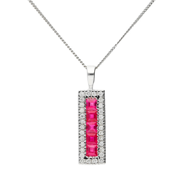 9ct White Gold 0.75ct Ruby & 0.15ct Diamond Pendant