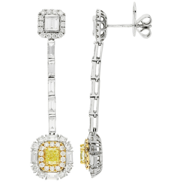 18ct White Gold 0.70ct Yellow Diamond Drop Earrings