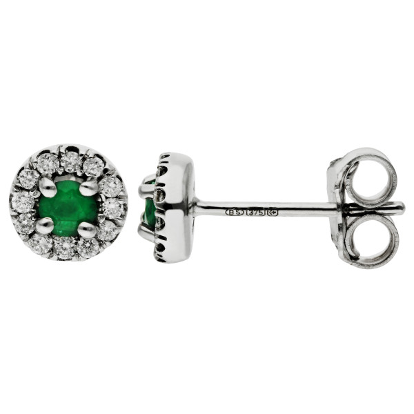 9ct White Gold Diamond & 0.14ct Emerald Earrings