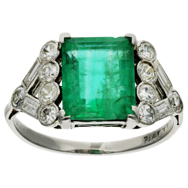 Pre-Owned Platinum Emerald & Diamond Ring