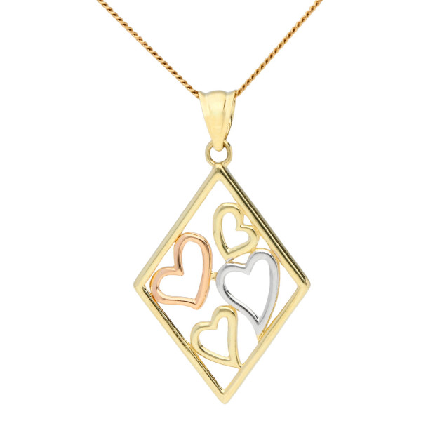  9ct Yellow,White & Rose Gold Diamond Shaped Heart Pendant