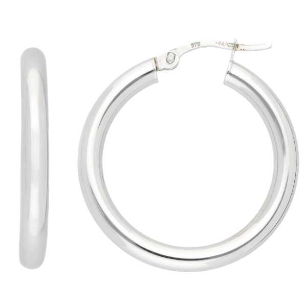 9ct White Gold 25mm Hoop Earrings