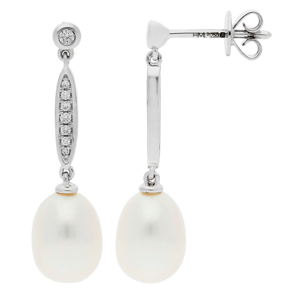 18ct White Gold Pearl & Diamond Fancy Drop Earrings