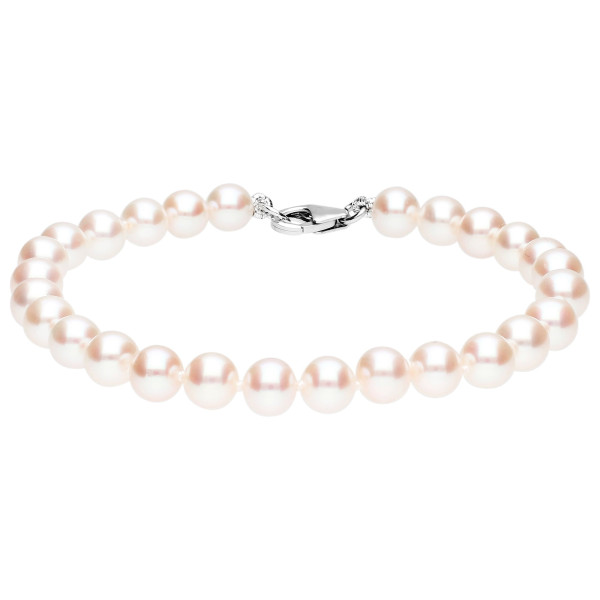 9ct White Gold Round Cultured River Pearl 6-6.5mm Bracelet