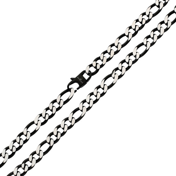Men's Black Plated Stainless Steel 7mm Figaro Necklace Chain
