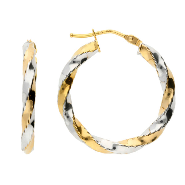 9ct Yellow & White Gold 22mm Twisted Creole Earrings