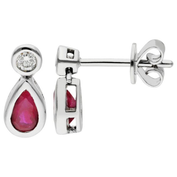 18ct White Gold 0.46ct Ruby & 0.08ct Diamond Fancy Earrings