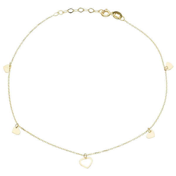 9ct Yellow Gold Heart Adjustable Anklet
