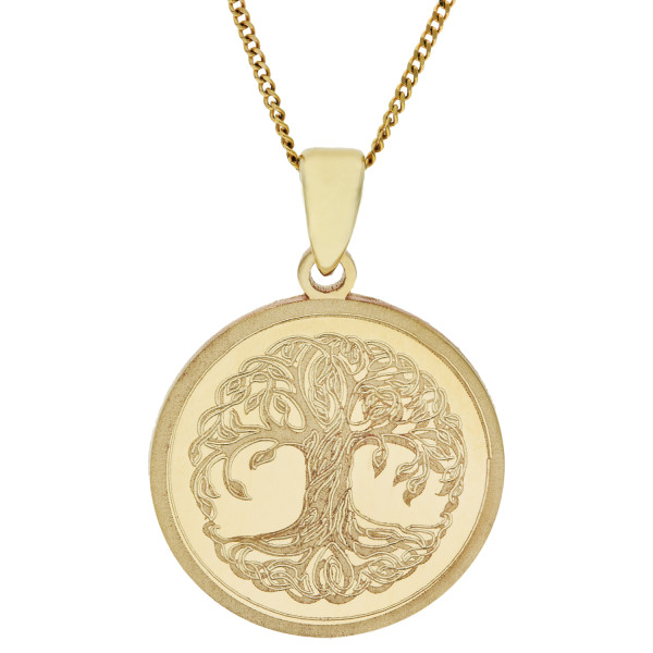 Engravable 9ct Yellow Gold Tree Of Life Disc Pendant
