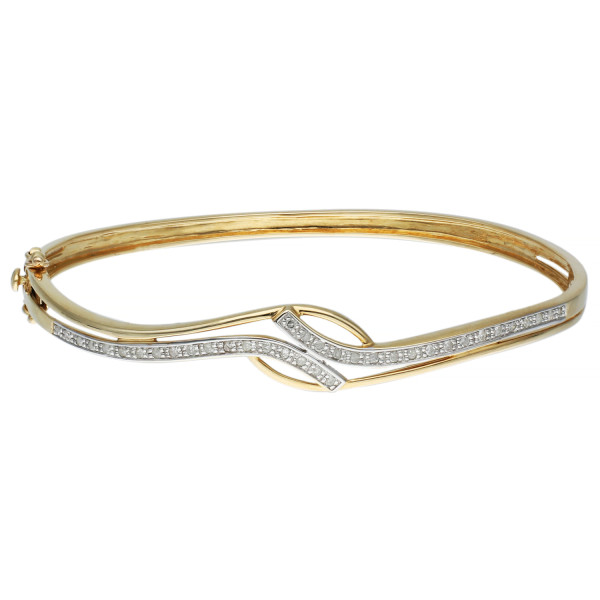 9ct Yellow Gold & Diamond Crossover Hinged Bangle