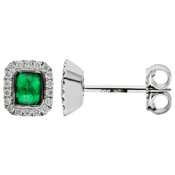 18ct White Gold Diamond & Emerald Earrings