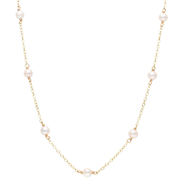 9ct Yellow Gold Cultured Pearl Charm Station Necklace
