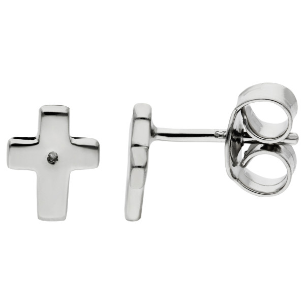 Sterling Silver & Diamond Cross Stud Earrings
