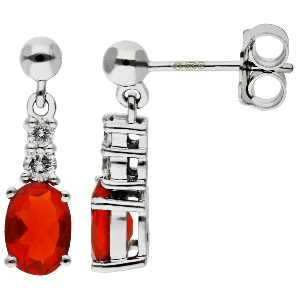 9ct White Gold 1.00ct Fire Opal Drop Earrings