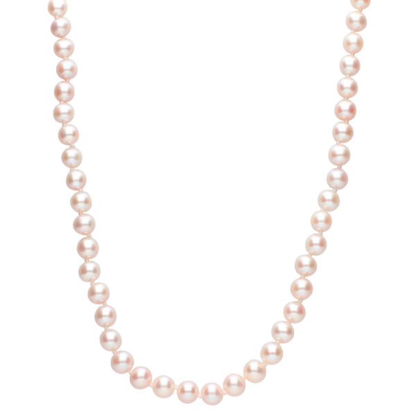 9ct Yellow Gold 6-6.5mm White Round Cultured River Pearl Necklace